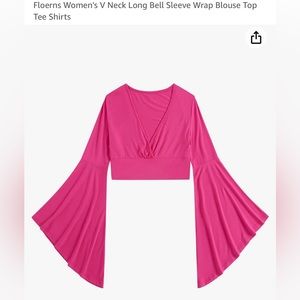 Floerns Women's V Neck Long Bell Sleeve Crop Top